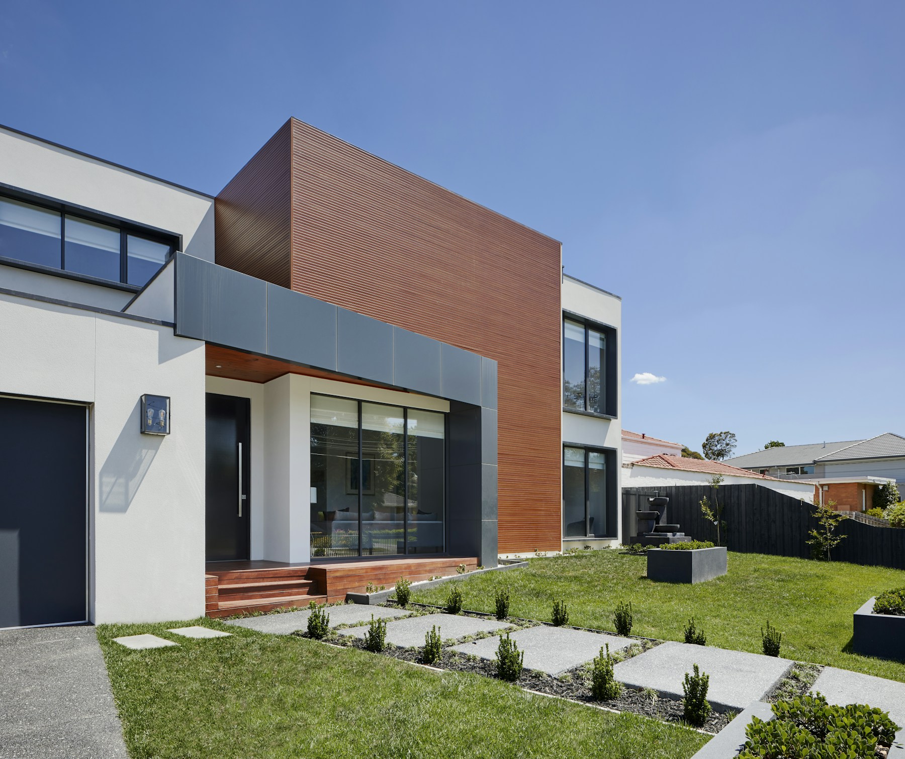 Modern Austin home exterior at dusk